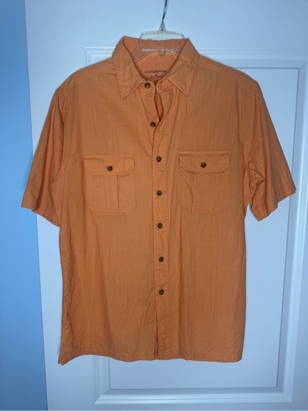 🍓6/$15🍓 croft & barrow Men's Orange Short-Sleeve Button-Down Shirt with Chest P